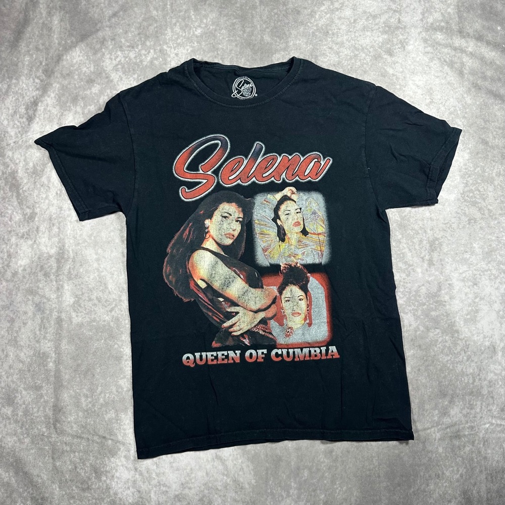 Selena Queen of Cumbia Graphic T-Shirt Womens Medium Black Cotton Music Tee
